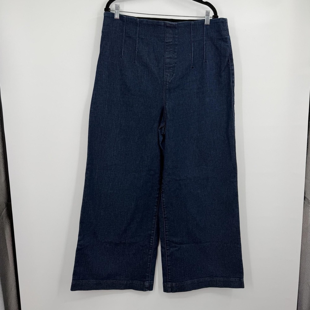 Spanx Jeans Womens 1X Blue Wide-Leg Relaxed Dark Wash Zero Waistband